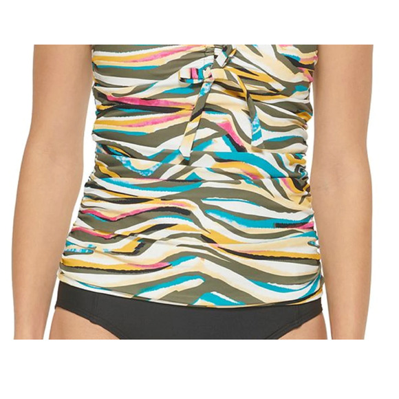 DKNY Women's Printed Bandeau Bow Tankini Top Swimsuit Green Size Medium NWT - Picture 3 of 4